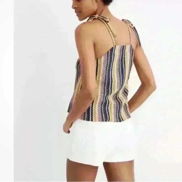 TEXTURE & THREAD by MADEWELL Tie Shoulder Tank Top in Rainbow Crochet sz small - Picture 4 of 11
